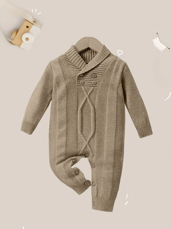 Gray Knitted Jacquard Large Lapel Half-Open Button Crotch Opening Thick.