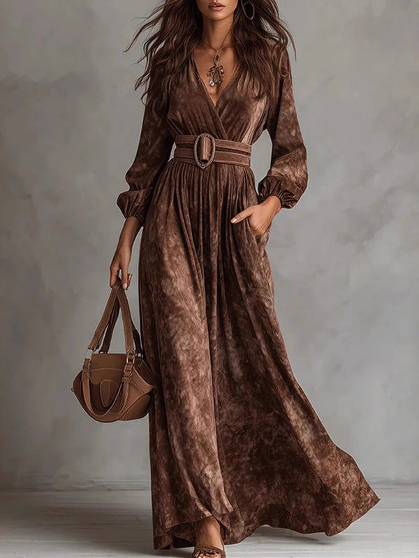 Women's Clothing, French Style, Temperament V-neck Long-sleeved Waist.