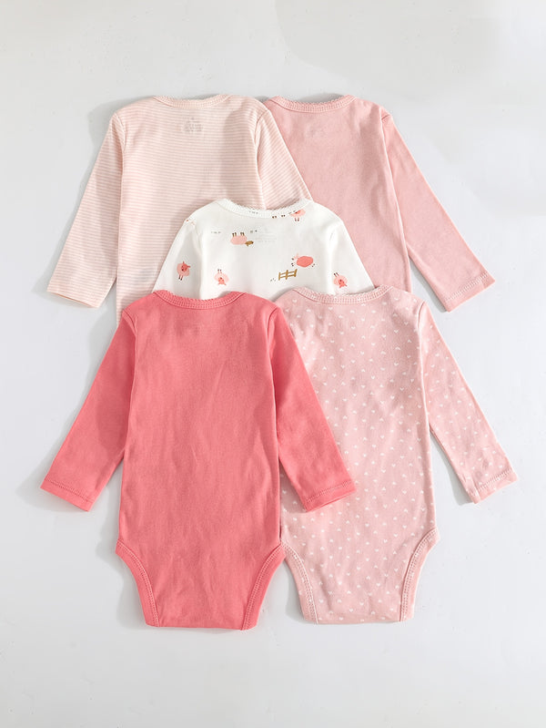 Children's Cartoon Animal Versatile Long-Sleeve Romper 5pcs Set.