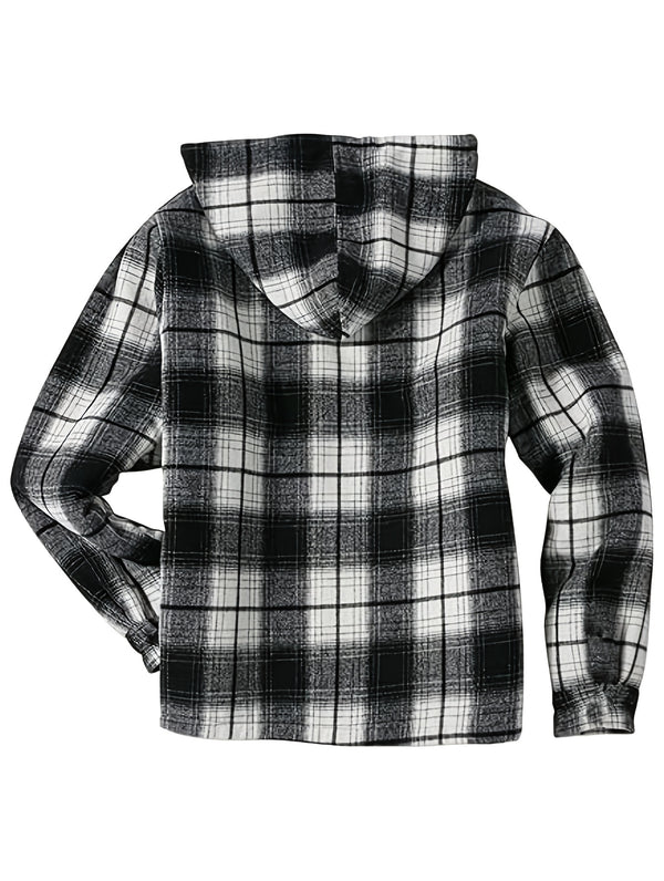 Men's Warm Jacket with Sherpa Lining, Plaid Hooded Zip-Up Winter Coat.