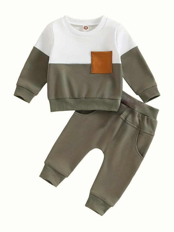 2pcs 0-2 Years Old Baby Boy Winter Clothes Contrast Color Long-Sleeved.