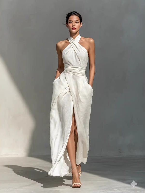 New Women's Sleeveless Elegant Slim Fit Pure White Dress.