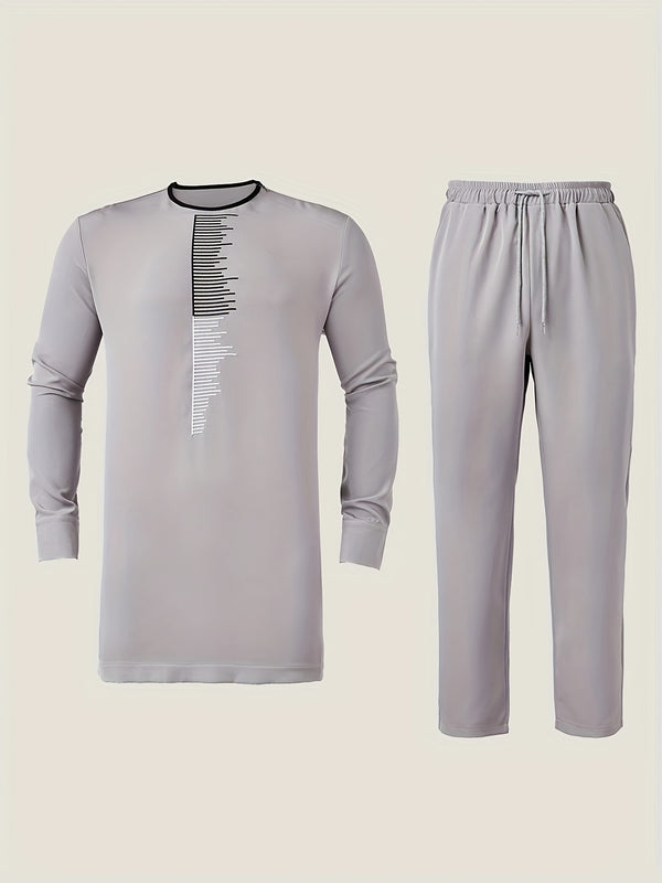 Men's Dashiki African Long Sleeve Set, Long Sleeves, Round Neck.