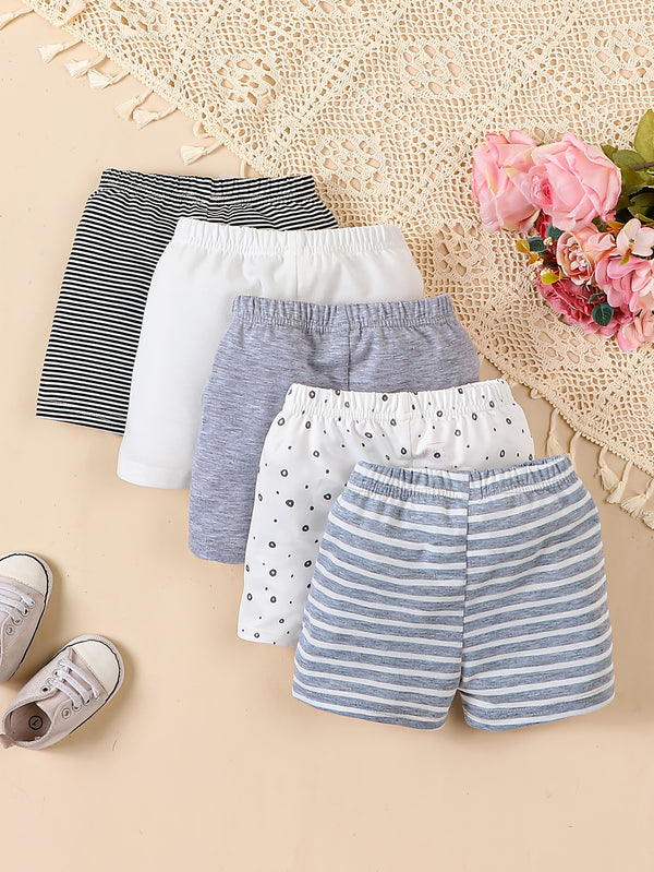 Set of 5 Boys' Soft and Comfortable Elastic Waist Shorts.