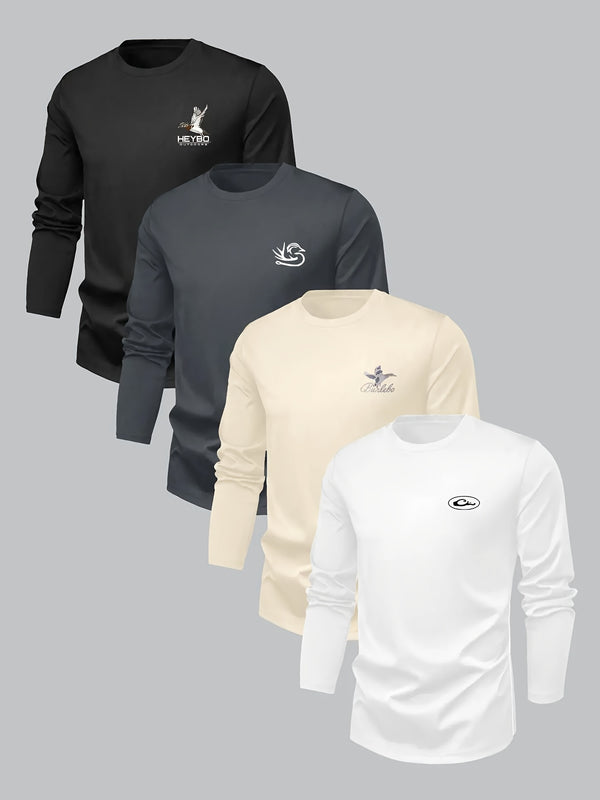4pcs Men's Crew Neck Long Sleeve T-Shirts.