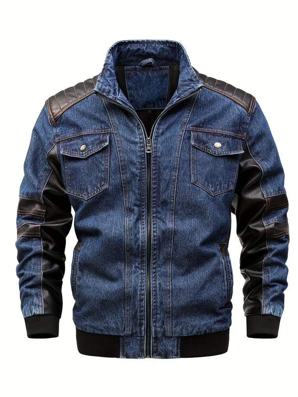 Men's Vintage Color Block Faux Denim Jacket.
