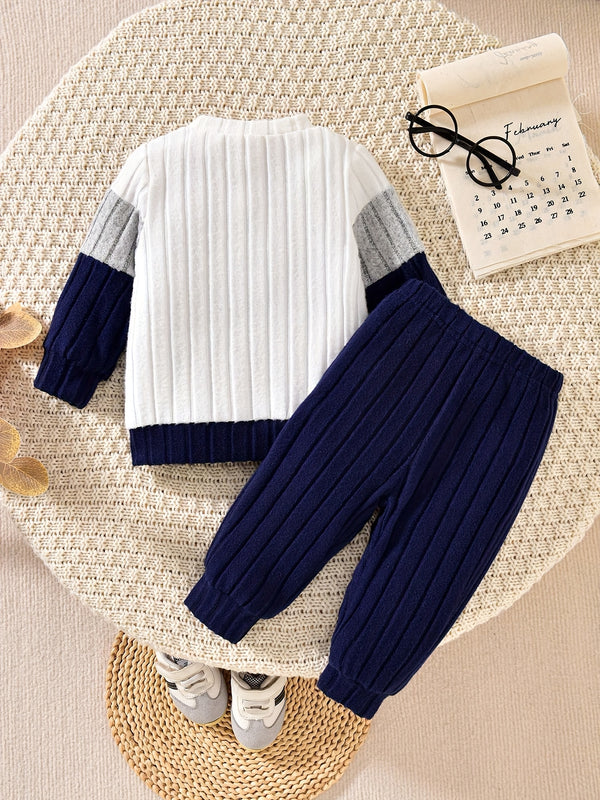 This Two-Piece Set for Baby Boys Includes a Color-Blocked Long-Sleeve.
