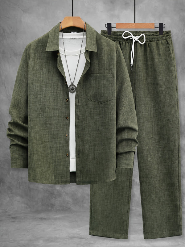 Men's Solid Color Single Patch Pocket Suit Collar Long Sleeve.