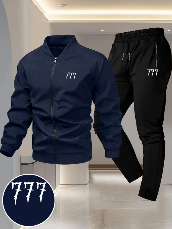 Men's Trendy Design Sense, Two-Piece Jacket Set with 777 Printing Casual.