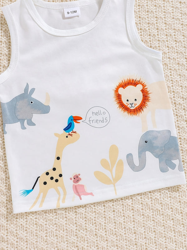 3pcs Set of Boys Spring Cute Animal Print Tank Tops.