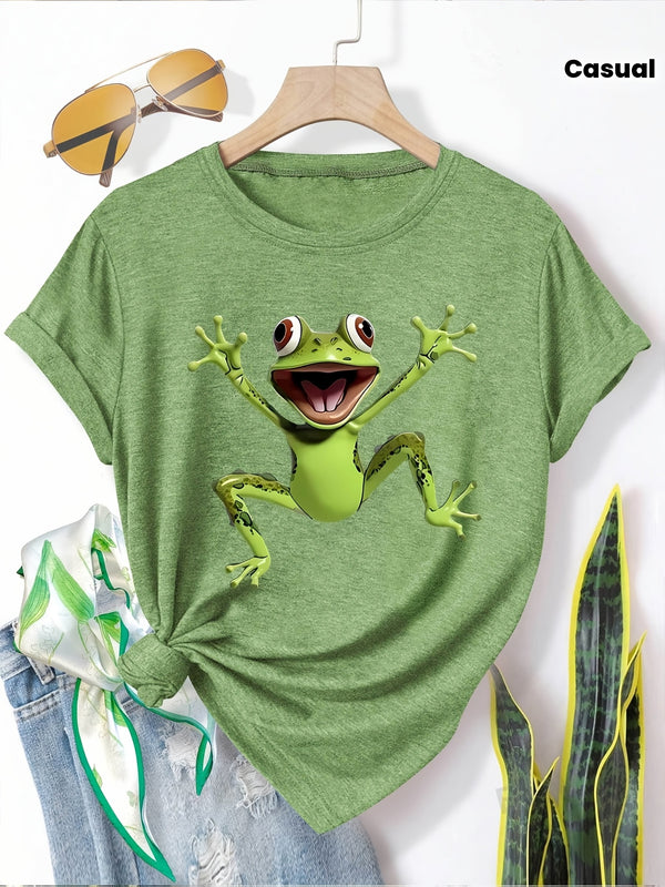 Fashionable Retro Style Women's Casual Sports Top with Frog Prince Print.