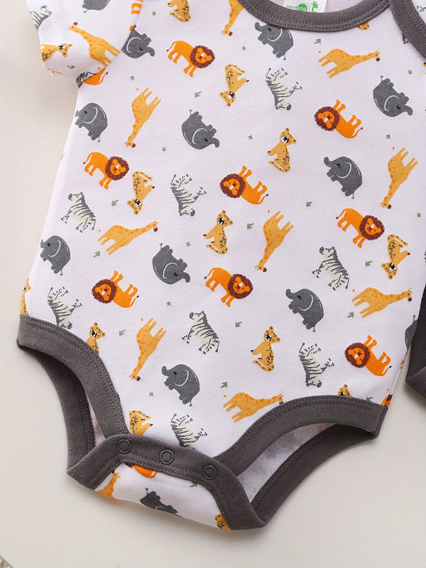 5pcs Set for Baby Boys Featuring a Cartoon Orange Lion Print.
