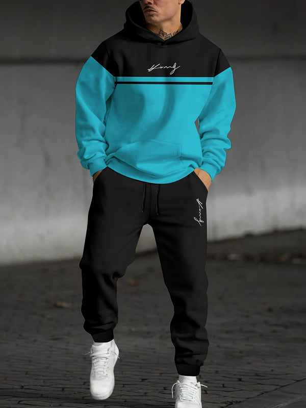 Men's Printed Hoodie Sweatshirt Casual 2pcs Set.