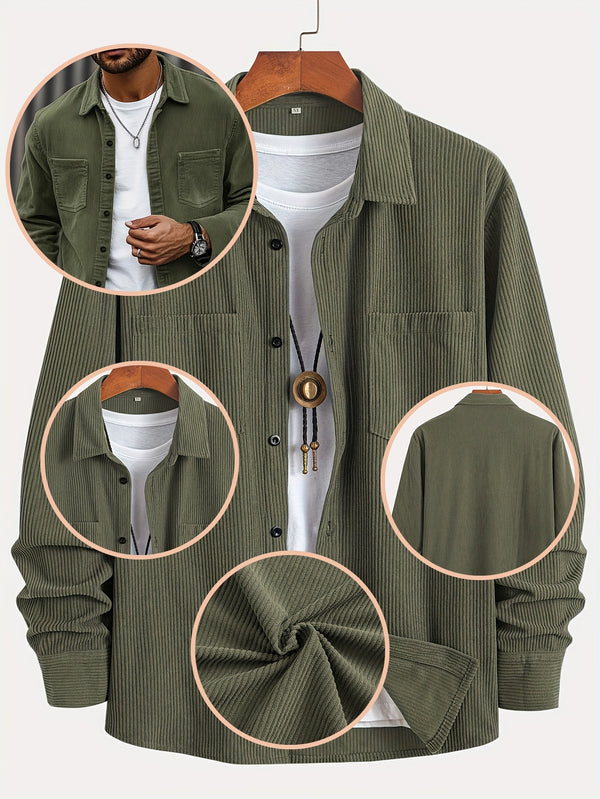Men’s Corduroy Vintage Casual Outdoor Sports Button-Up Shirt.