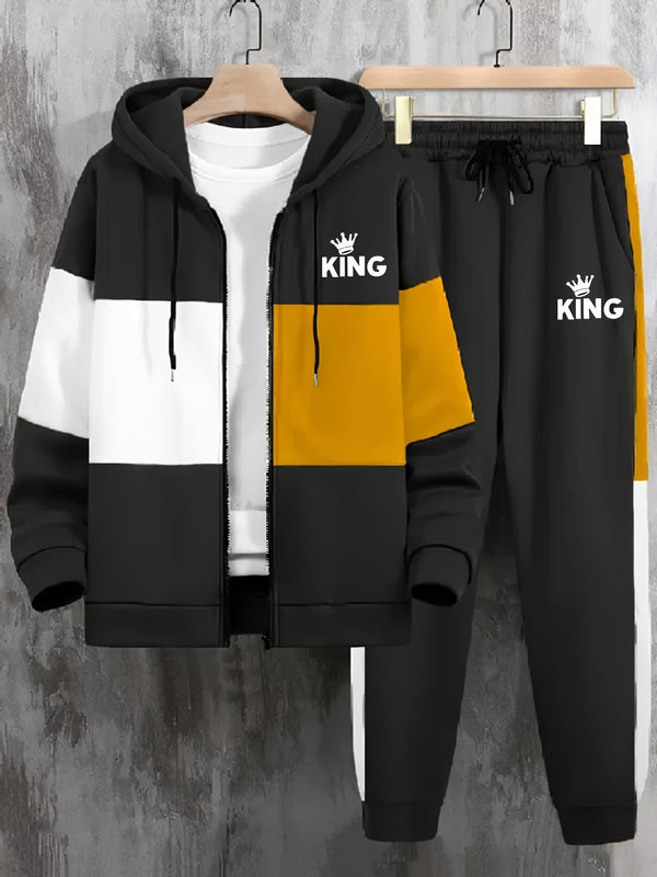 Men's Autumn And Winter Zip-Up Long Sleeve Sweatshirt And Long Pants Set.