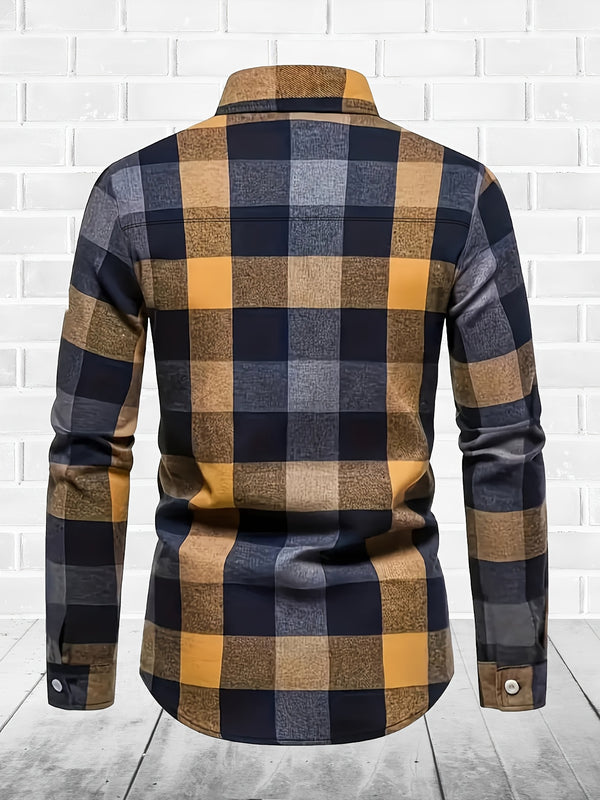 3pcs Men's Plaid Shirts with Top Lapel Long Sleeve.