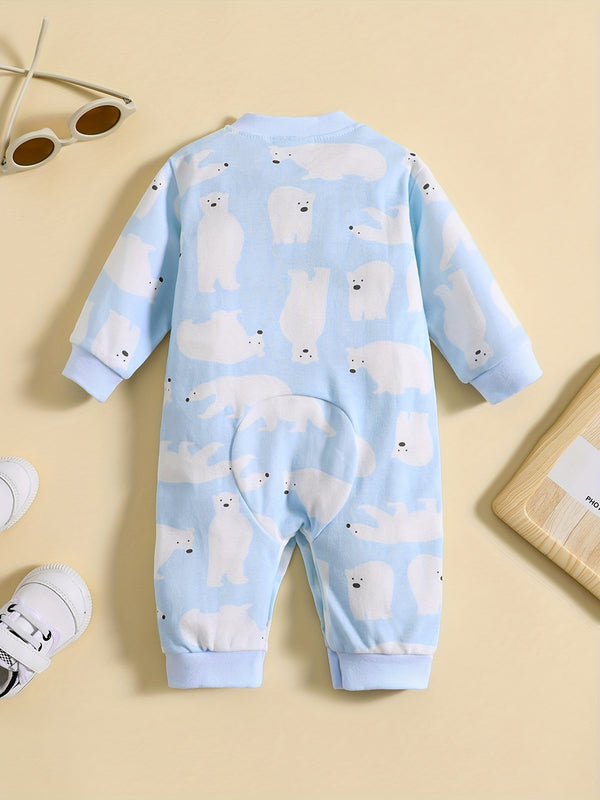 1pc Long Sleeve Knitted Bodysuit with Full Print.