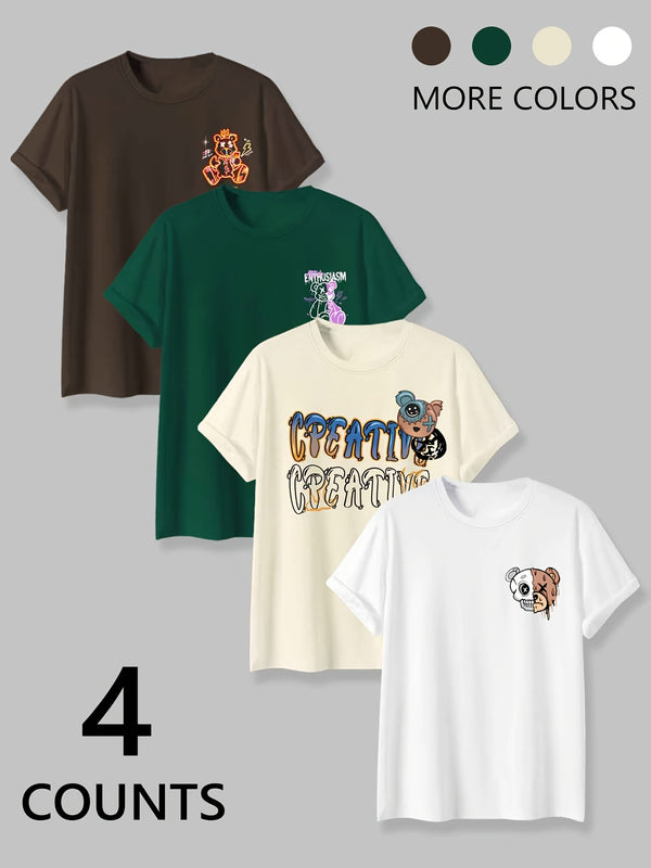 Set of 4 Men'S Round Neck Print T-Shirts.