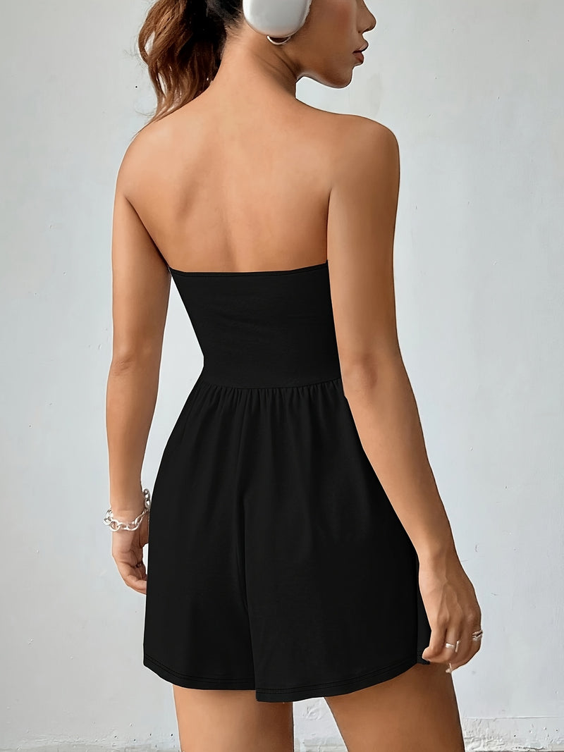 Women's Summer Sexy Ruched Bandeau Jumpsuit Two-Piece Set.