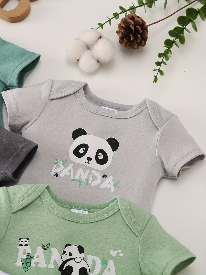 5pcs Set Boys Panda Print Onesies.
