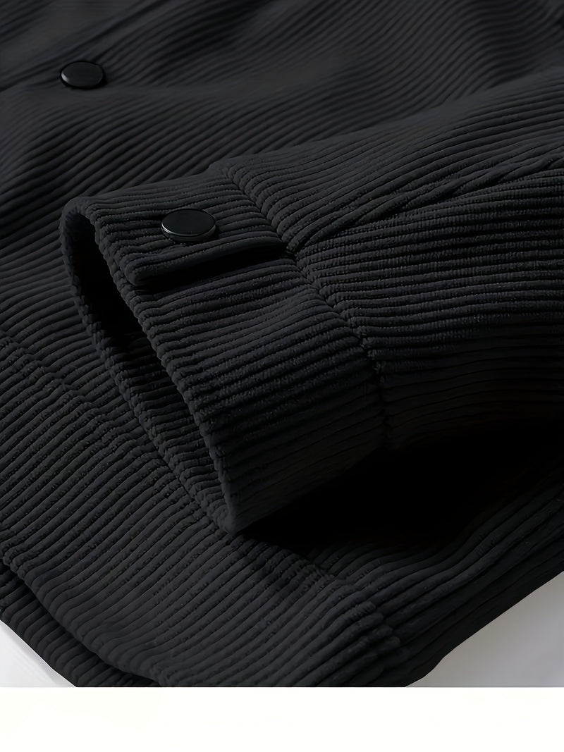 Men's Corduroy Cargo Jacket with Multiple Pockets - Polyester Casual Workwear.