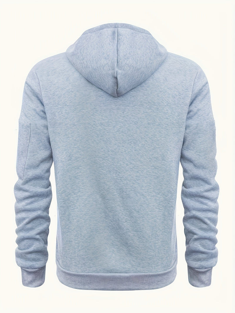 Men's Hoodie. Solid Color Long Sleeve Open Front Hooded Sweatshirt Jacket.
