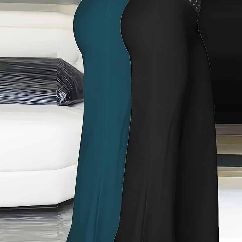 2pcs Women’s Fashion Solid Color Cross Transparent Mesh Patch High-Waisted Pants.