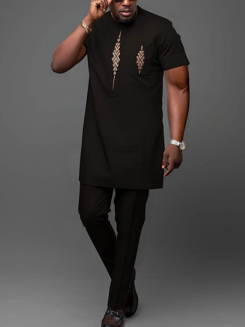 Men'S African Dashiki Short-Sleeve Set Featuring a Comfortable.