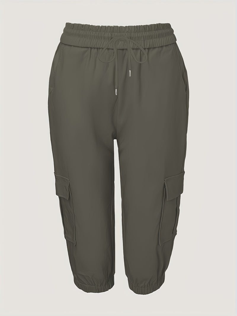 2pcs Women's Cargo Shorts Set Elastic Waist Fashionable Style.