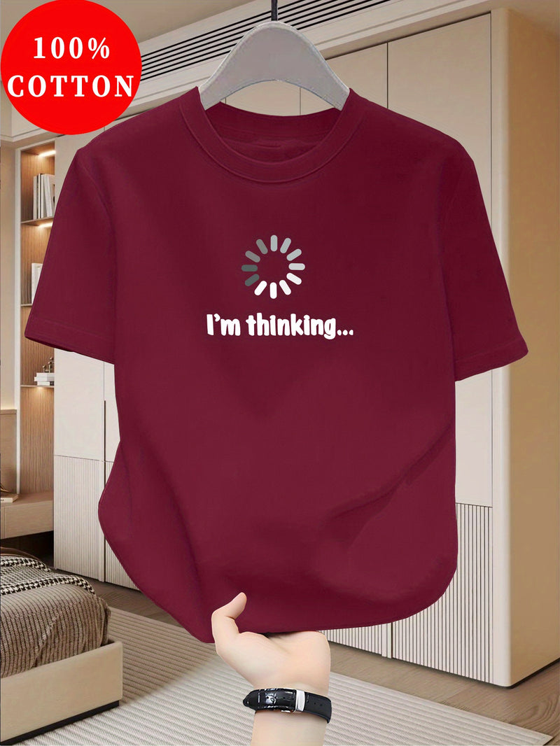 Men's Cotton Slim Fit T-Shirt with "I'm Thinking" Graphic Print.