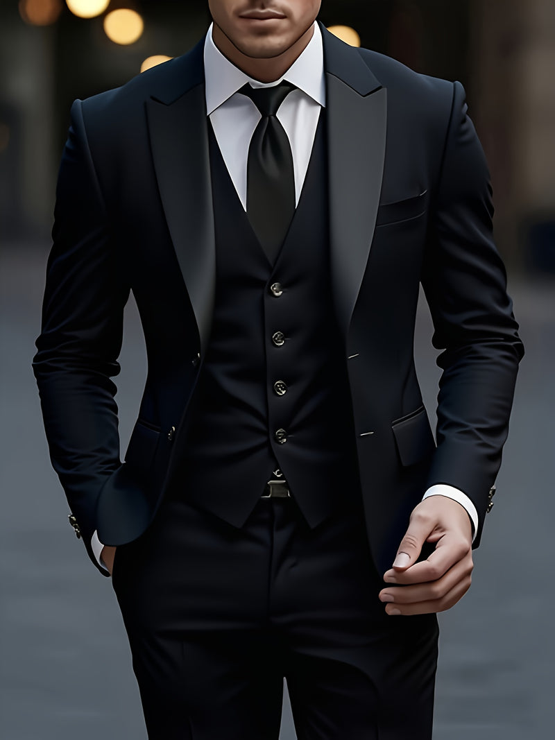 Men's 3pcs Suit Set, Blazer + Vest + Trousers.