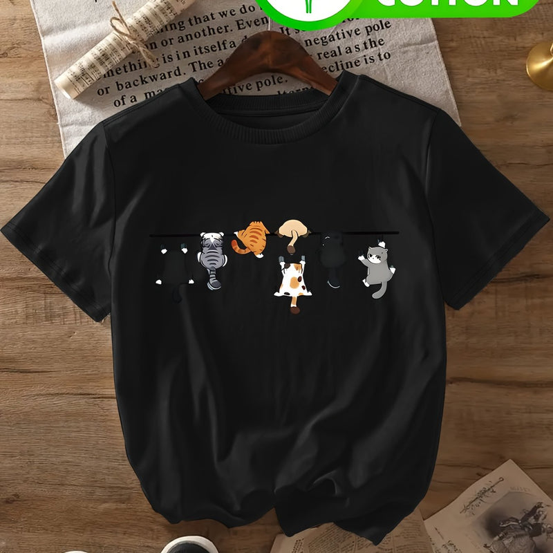 Women's T-Shirt with Cat Print for Spring/Summer.