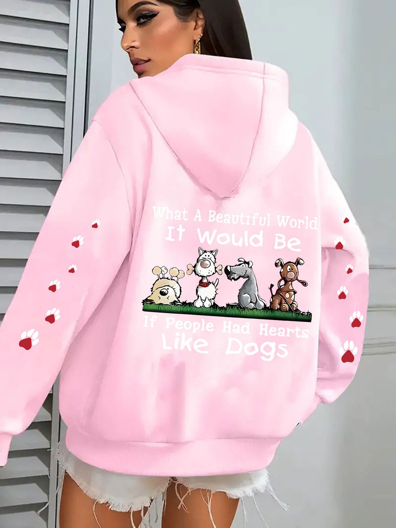 Women’s Cute Puppy And Paw Print Design, Long-Sleeve Pocket Hoodie Jacket.