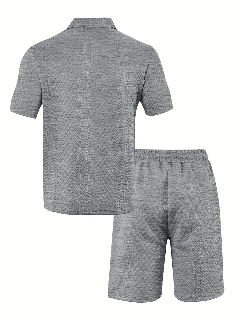 Men'S Jacquard Polo Shirt Set with Short Sleeves And Shorts for Summer.