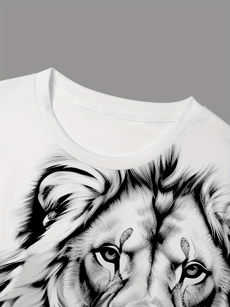 Men’s T-shirt Streetwear Featuring a 3D Print Lion Graphic.