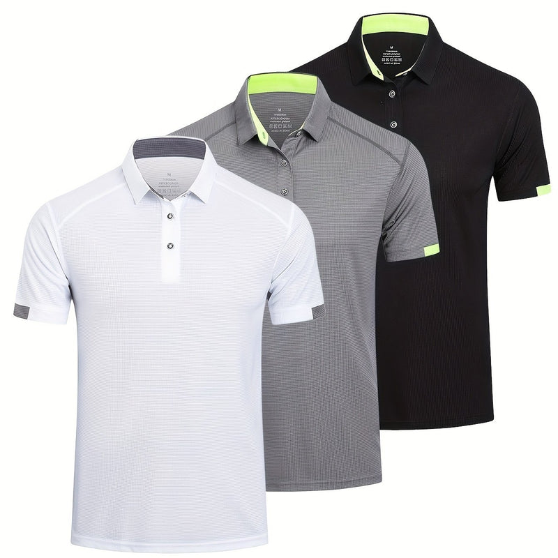 3pcs Mens Shirts Short Sleeve Breathable Quick Dry Golf.