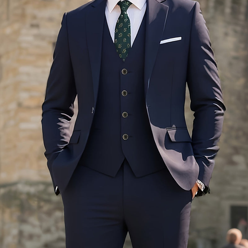 Men's 3pcs Suit Set, Jacket + Vest + Trousers, Fashionable and High-Quality.