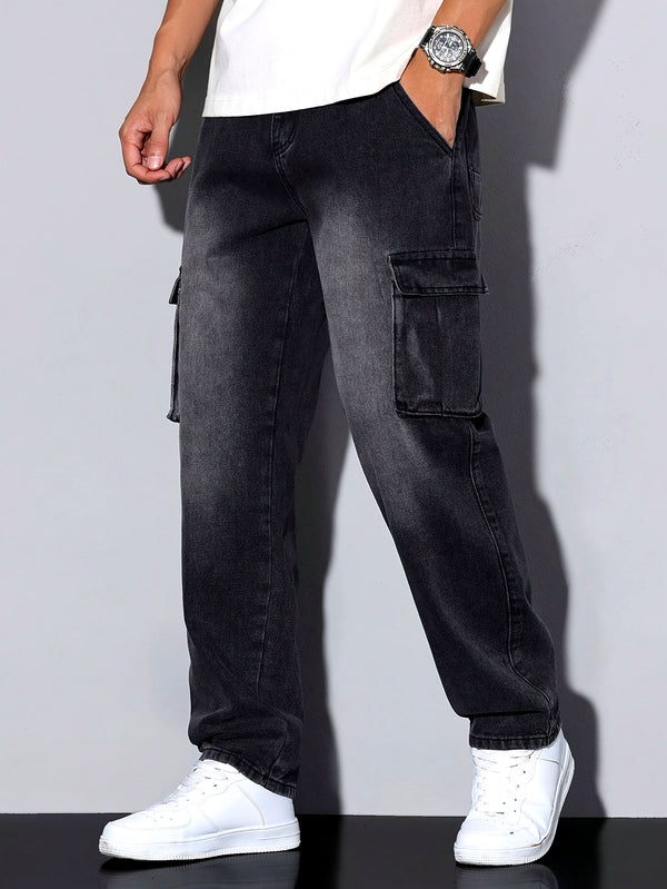 Classic Black And Gray Men's Stretchy Jeans.