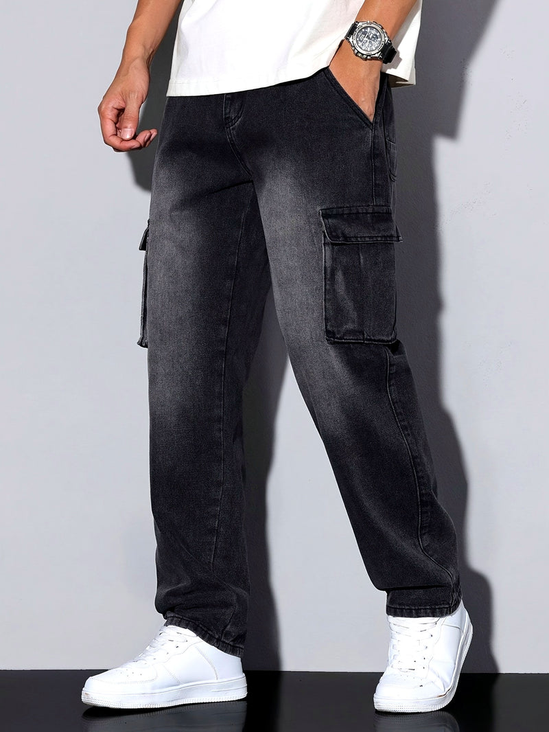 Classic Black And Gray Men's Stretchy Jeans.