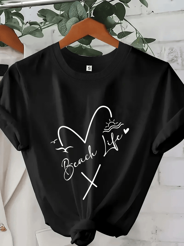 Women’s Custom Heart & Letter Print T-Shirt.