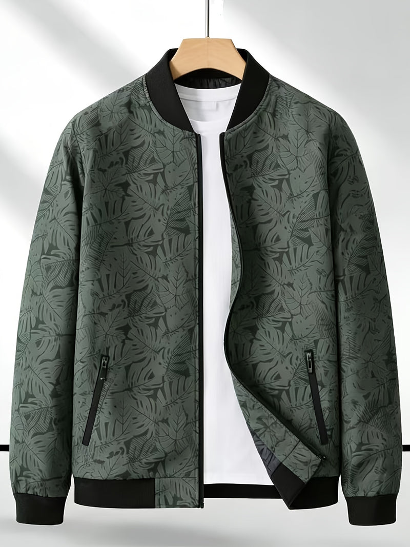 Men'S Fashion Print Casual Sports Jacket with Baseball Collar, Long Sleeve.