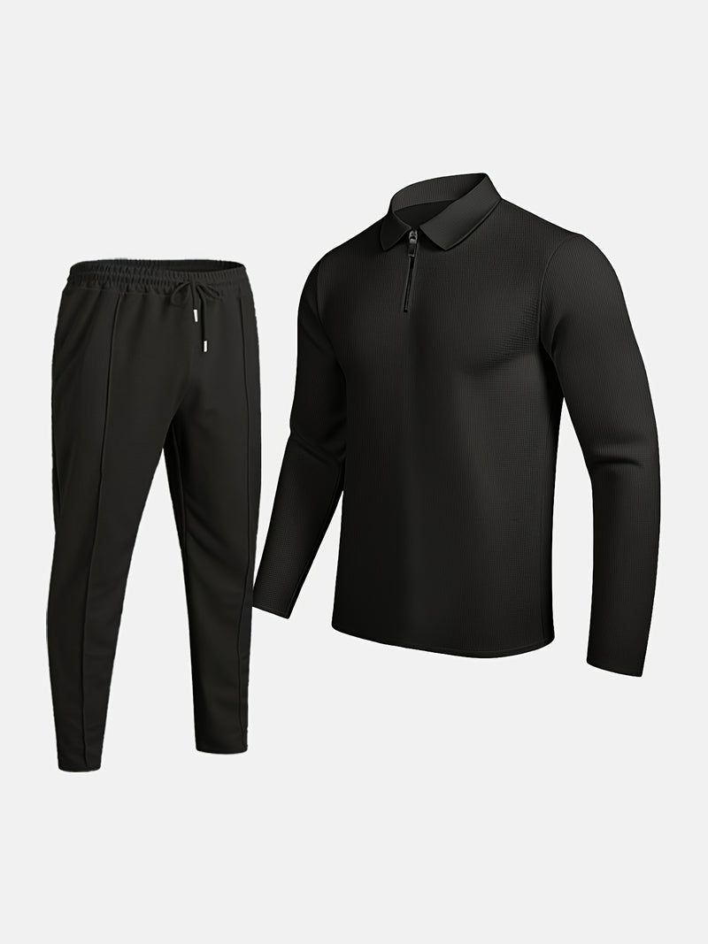 Men's Casual Suit Solid Color Long Sleeve Top Long Pants.
