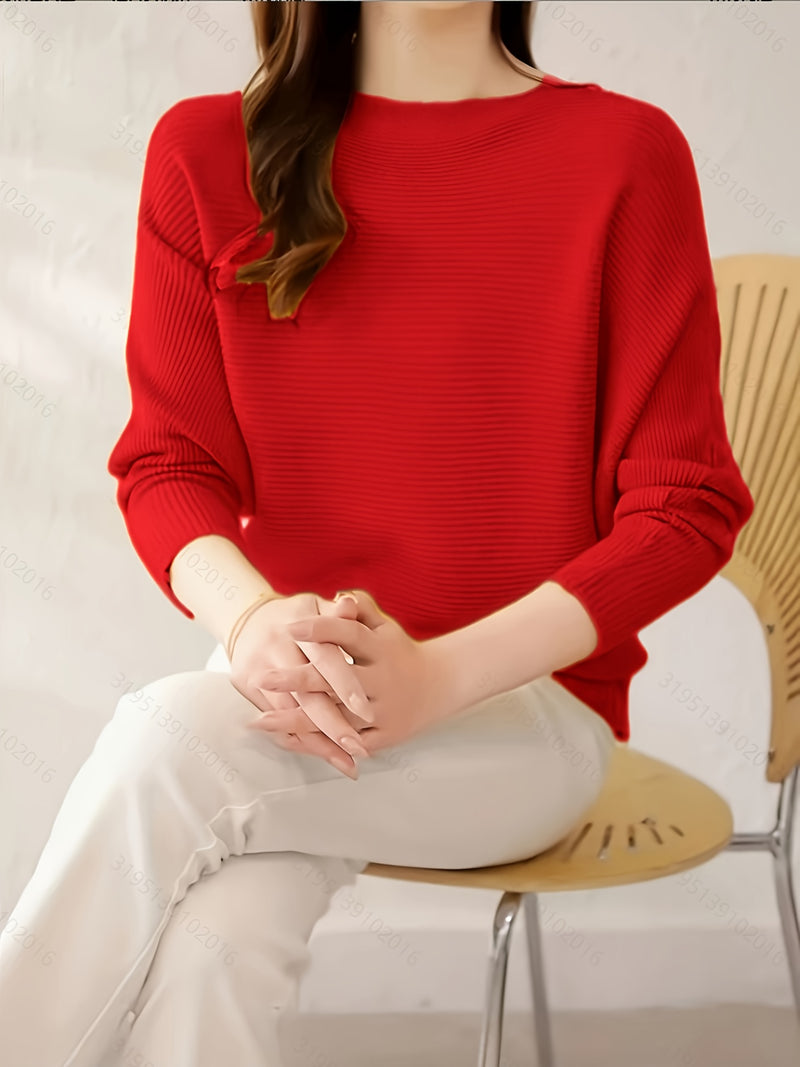 Women's Loose Batwing Sleeve Sweater, Casual Elegant Long Sleeve Top.