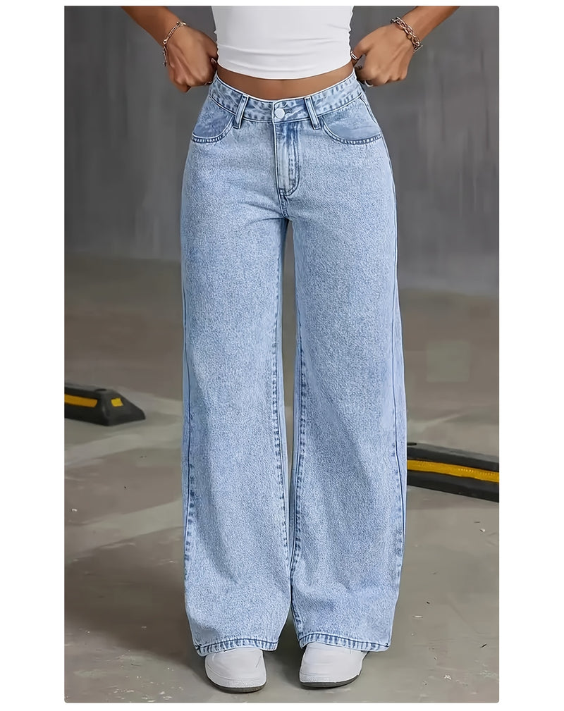 Women's New Stretch Loose Wide Leg Straight Jeans.