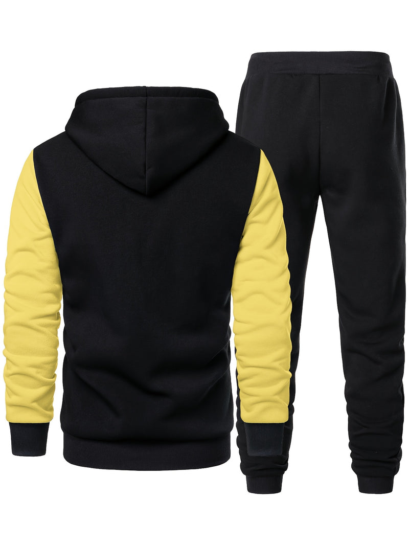 Men's Hiphop Outfit, Letter Print Long Sleeve Full-Zip Casual Jacket And Loose Jogger Pants.