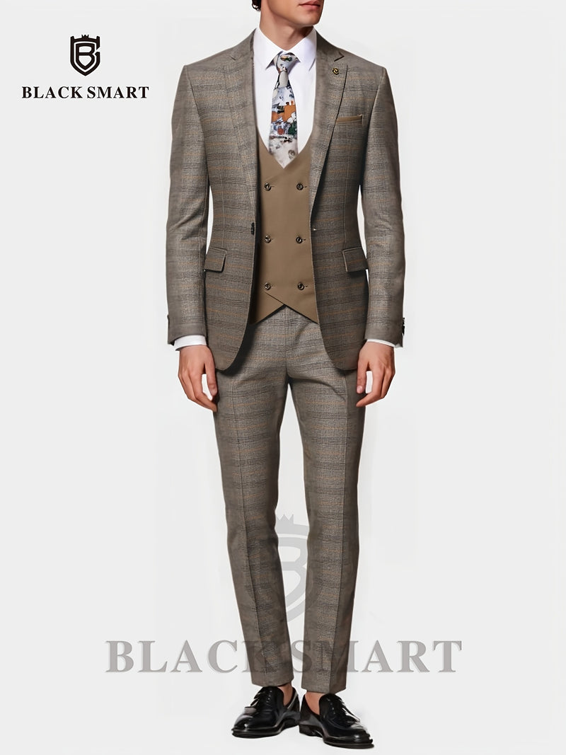 3pcs Men's Suit Set Includes Only Blazer + Vest + Trousers.