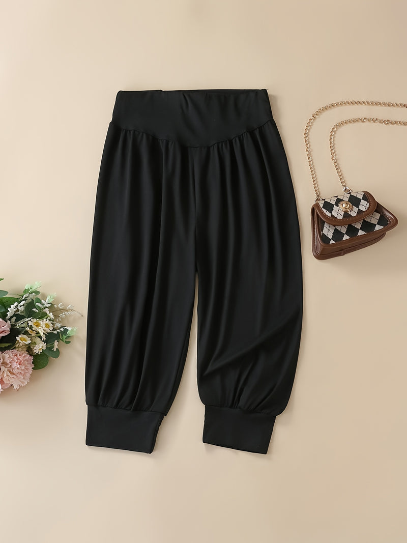 3pcs Women's 7/8 Harem Pants - Casual Stretch Polyester.