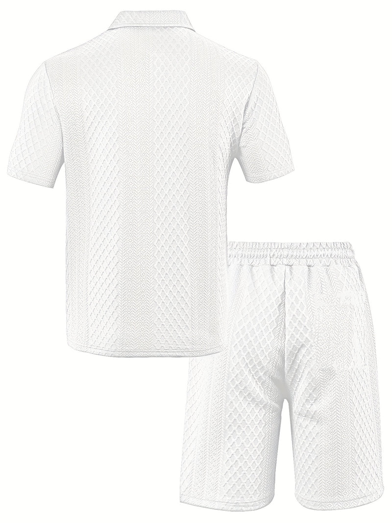 Men'S Jacquard Polo Shirt Set with Short Sleeves And Shorts for Summer.