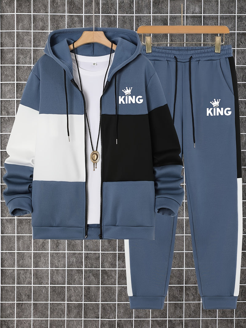 Men's Autumn And Winter Zip-Up Long Sleeve Sweatshirt And Long Pants Set.