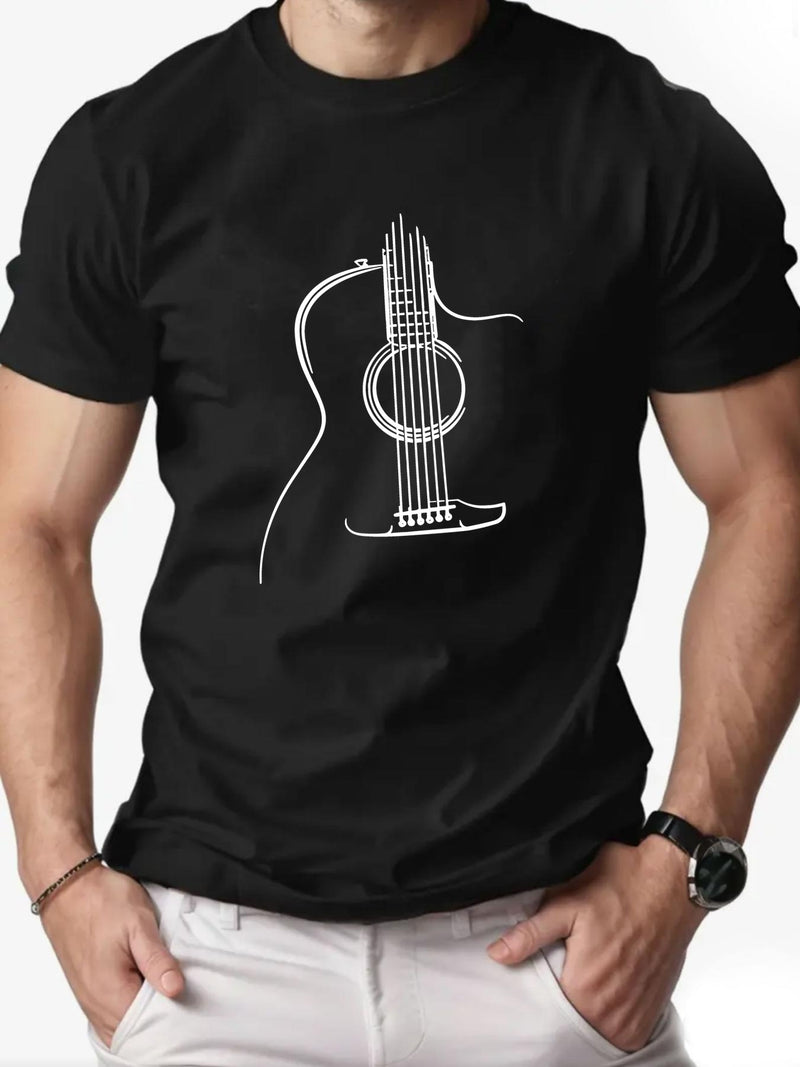 Men's Guitar Graphic Summer Casual Crew Neck Short Sleeve T-Shirt.